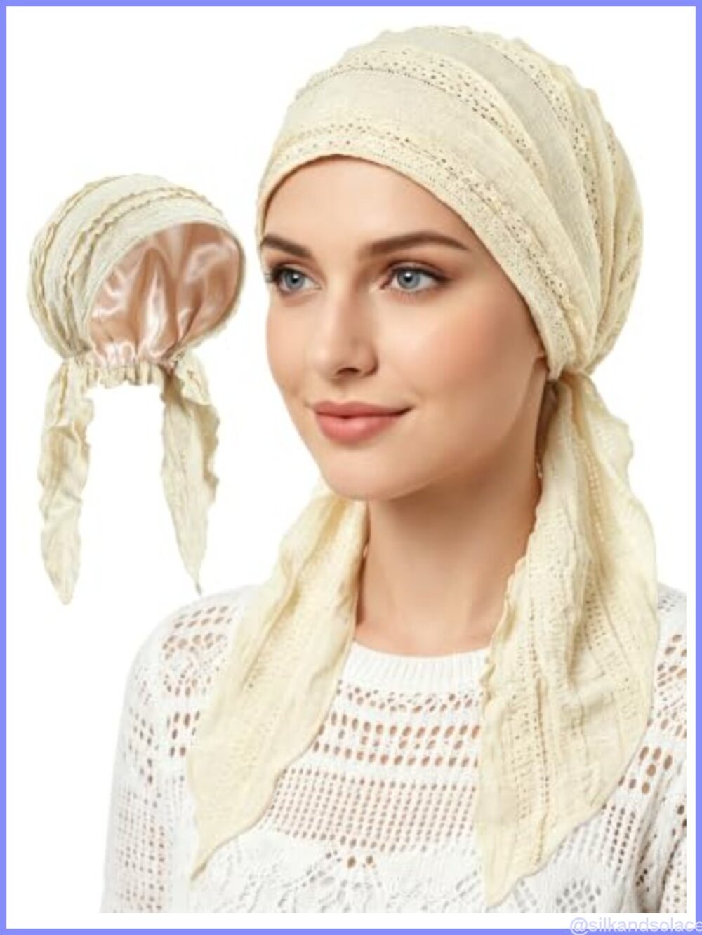 Pre-Tied Headscarf Lace Chiffon Slip-On Turban Cap One Size